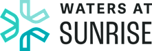 A graphic with the text "Waters at Sunrise" and a stylized water symbol.