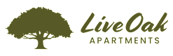 A logo for Live Oak Apartments featuring a tree.