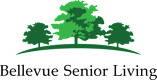 A logo with trees and the words "Bellevue Senior Living" in white.
