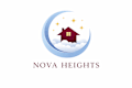 A logo with a house and a crescent moon with stars.