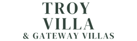 The image displays the text "TROY VILLA & GATEWAY VILLAS" in a staggered format.