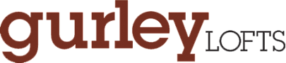 The image shows the text "gurley" in red with a green background and "LOFTS" in black.
