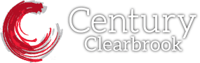 the logo for genuine clearbook with a red circle on top of a black background