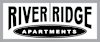 A black and white image of a logo for River Ridge Apartments.