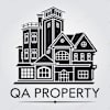 A black and white image of a house with the words "QA PROPERTY" below it.