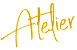 The image features the word "Atelier" written in a cursive, gold font.