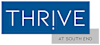 A blue sign with the word "THRIVE!" in white letters.