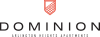 a green and red shield with the word dominion on it