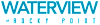 A blue and green sign that says "Waterview at Rocky Point".