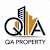 The image is a logo for QA Property, featuring a stylized letter Q and A in front of a graphic of a building.