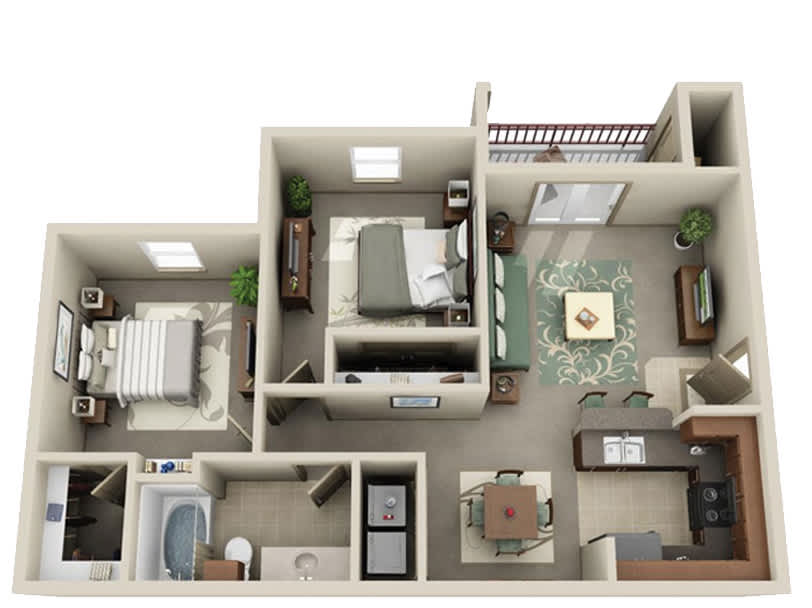 Two bedroom one bath floor plan, 923 square feet, at Timber Creek Apartments in Sulphur Springs, TX