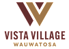A logo with a V shape and the words Vista Village Wauwatosa.