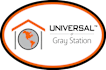 A logo with a house and a globe in the middle and the text 'UNIVERSAL Gray Station'.