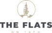 A logo with a tree and the words "THE FLATS" on a green background.