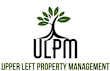 the logo for upper left property management with a tree on top of a building