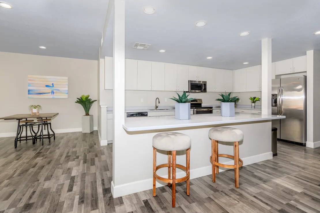 Kitchen counters, cabinetry and appliances at Luna Villa
