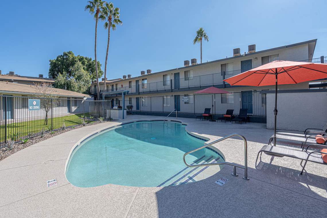 Pool and poolside area at Montecito Apartments.