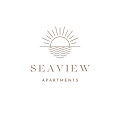 A logo for Seaview Apartments featuring a sun and waves.