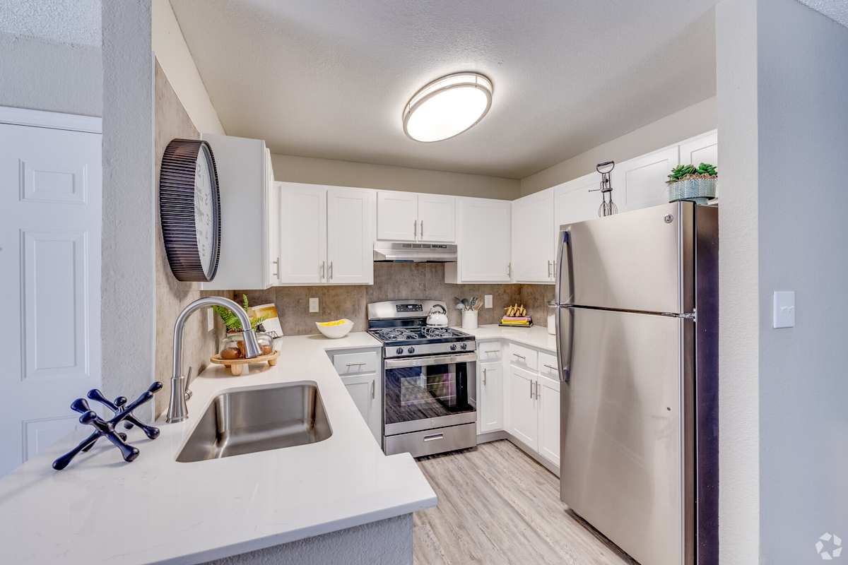 Apartment kitchen — representative home at Sterling Point Apartment Homes.