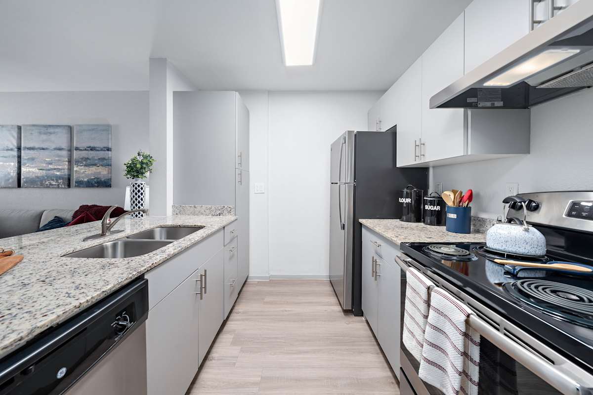 Apartment kitchen — representative home at The Halifax.