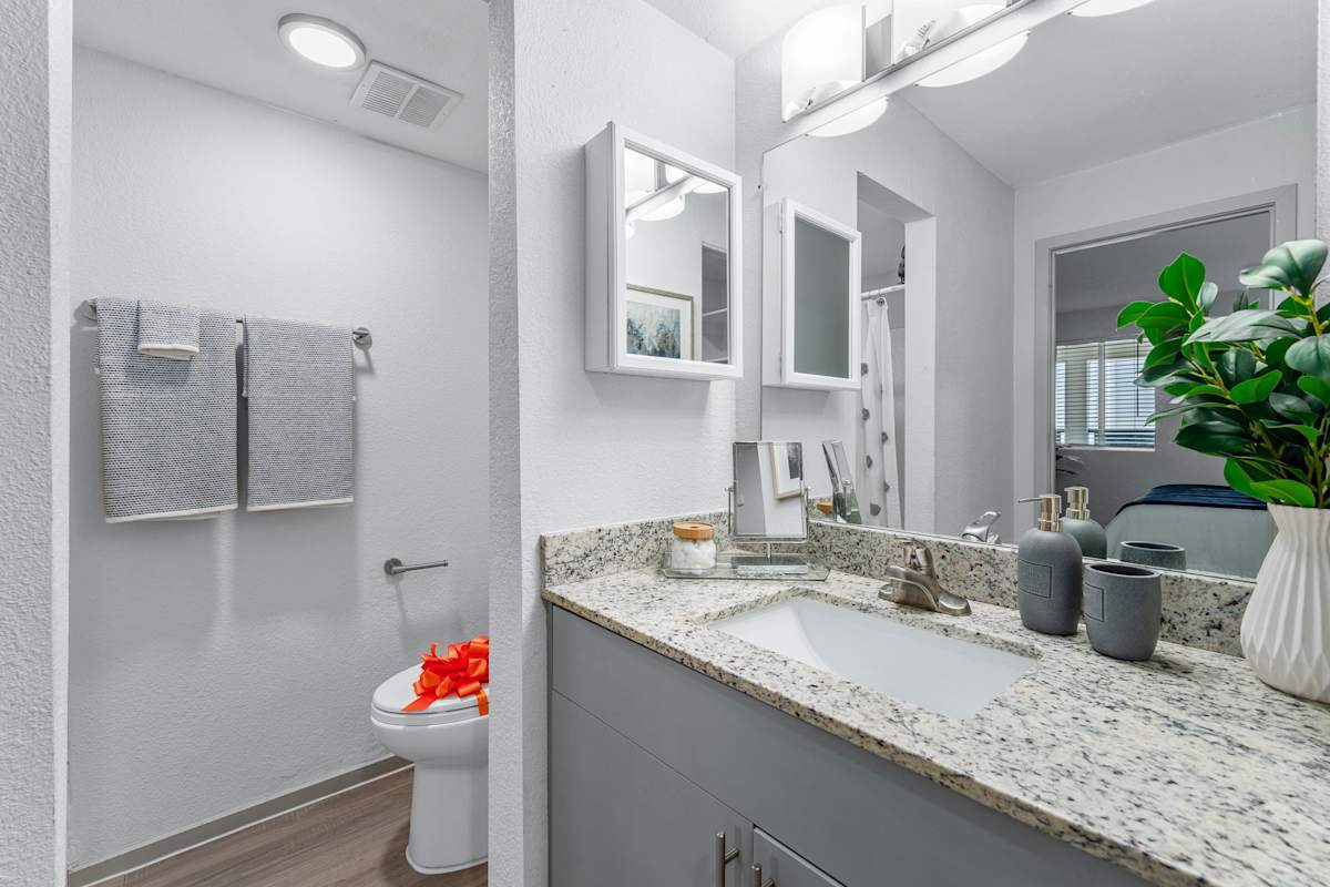 Apartment bathroom — representative home at The Halifax.