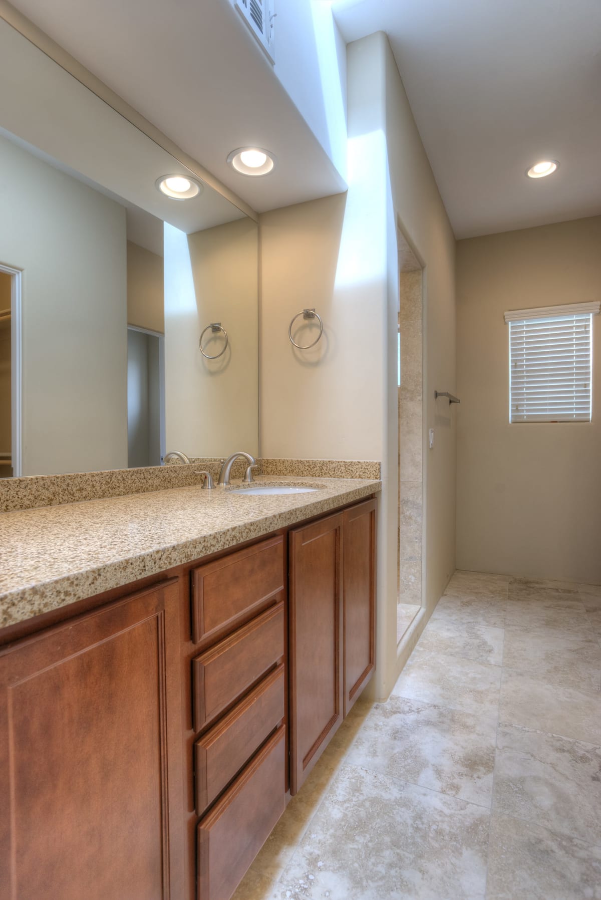 Apartment bathroom — representative home at Monterosa Villas.