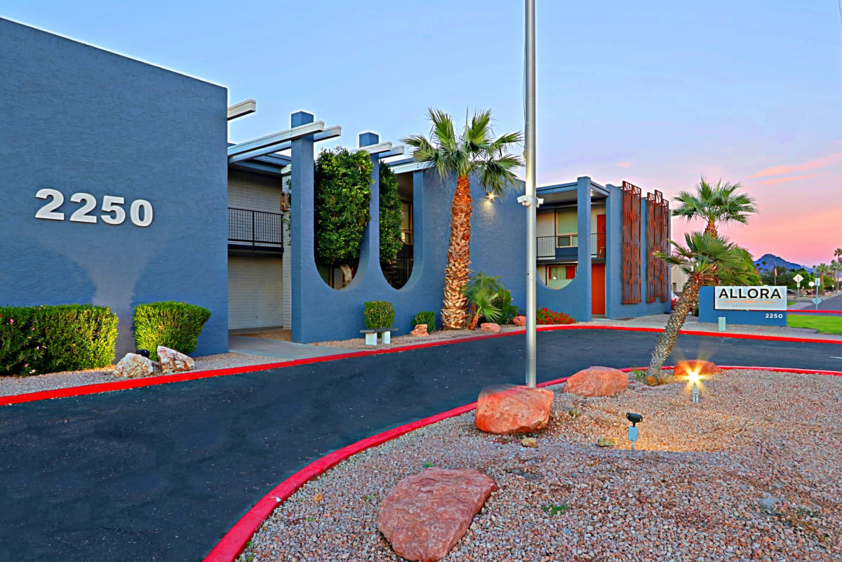 Building exterior at Allora Phoenix Apartments.