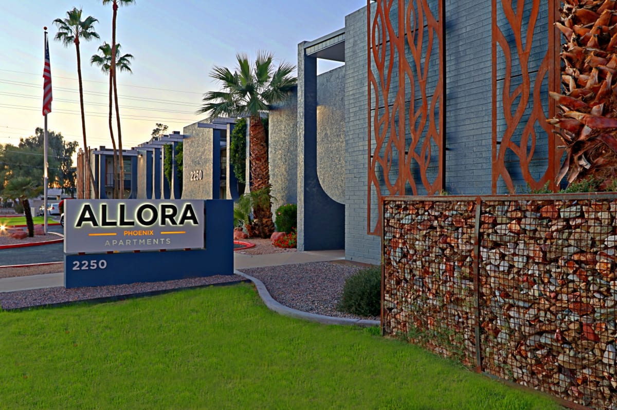Building exterior at Allora Phoenix Apartments.