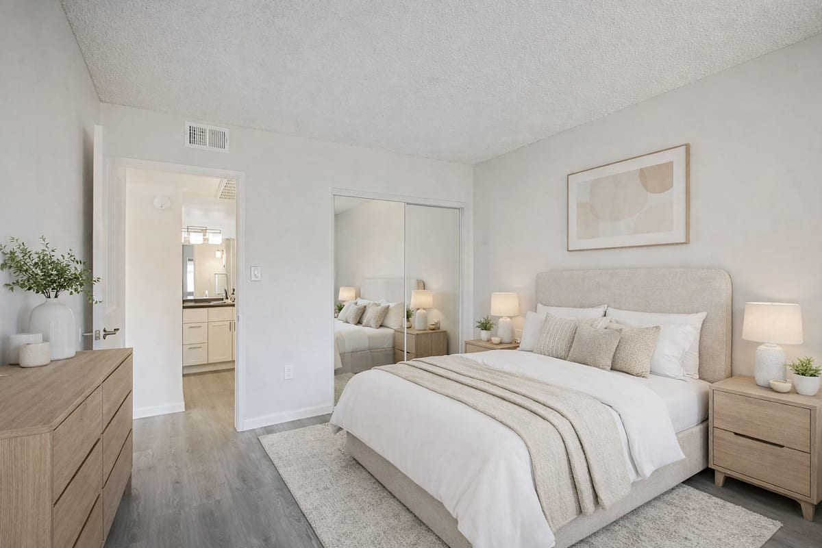 Virtually staged bedroom at Northerly Apartments.