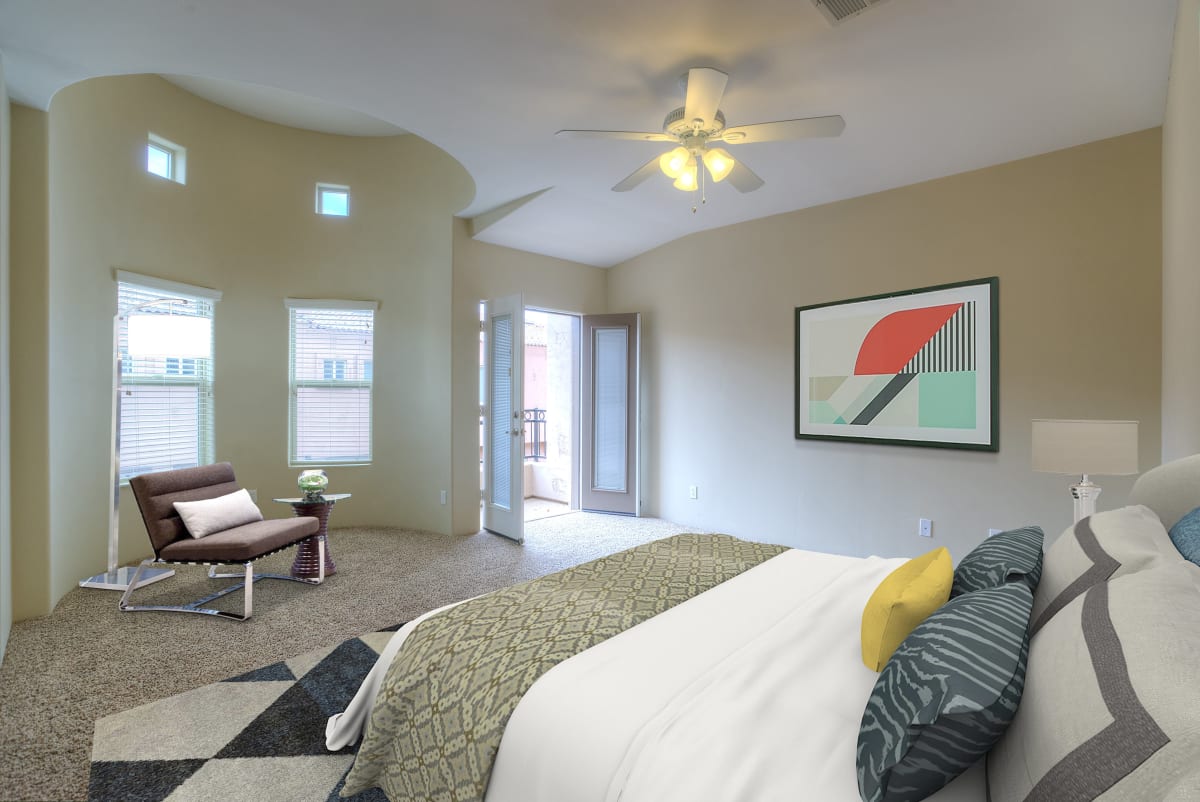 Furnished example: bedroom at Monterosa Villas.