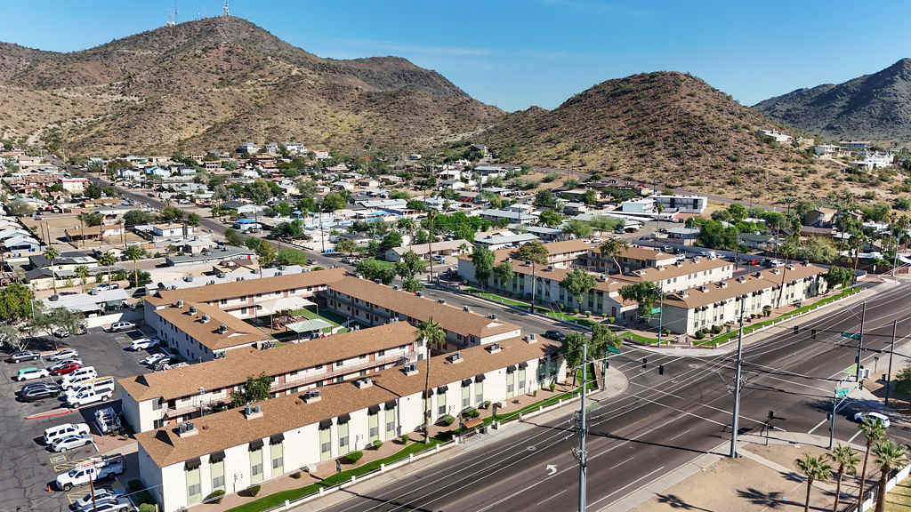 Aerial community view at Windrose Villas Apartments.