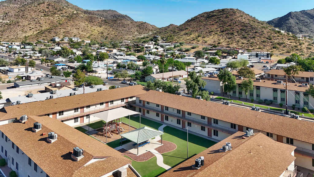 Aerial community view at Windrose Villas Apartments.