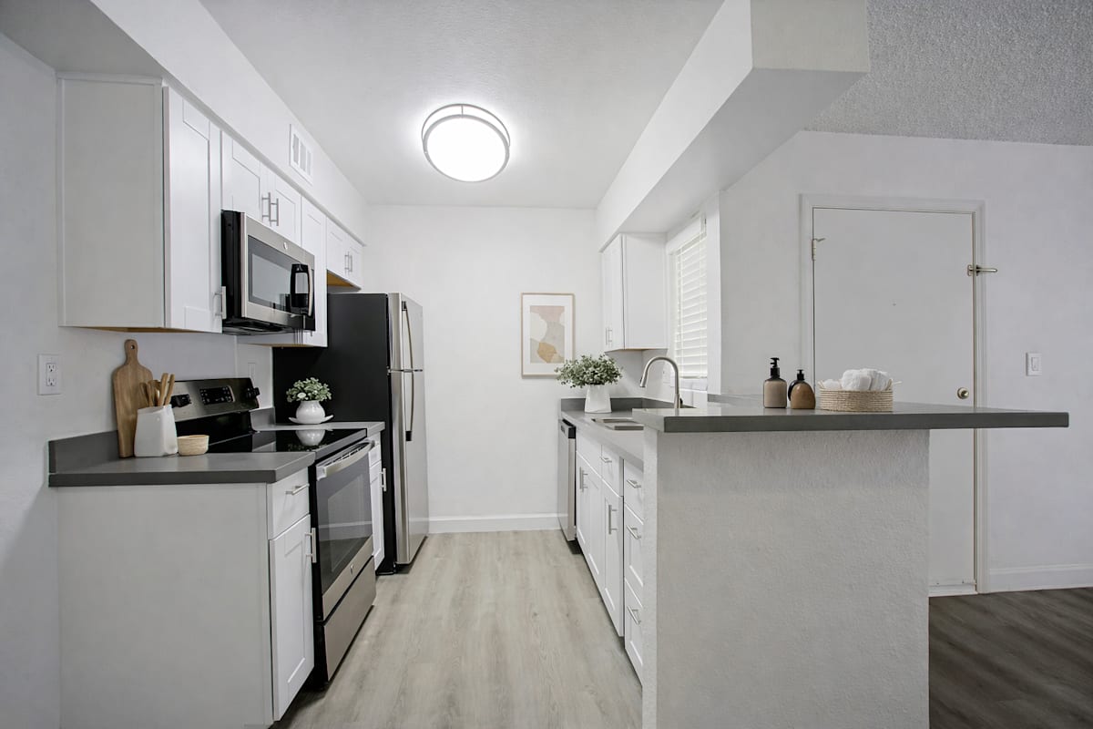 Virtually staged kitchen at Northerly Apartments.