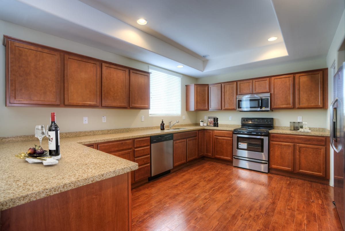 Furnished example: kitchen at Monterosa Villas.