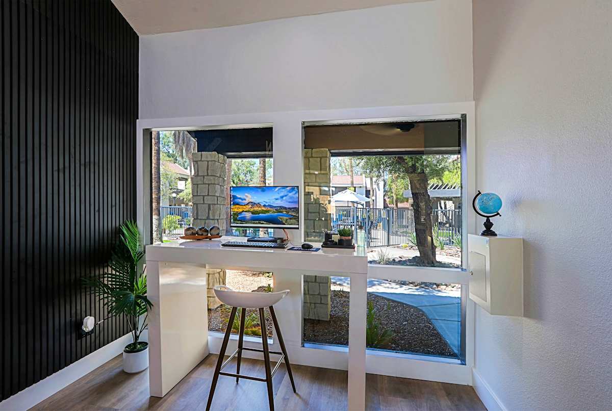 Shared computer desk at Northerly Apartments.