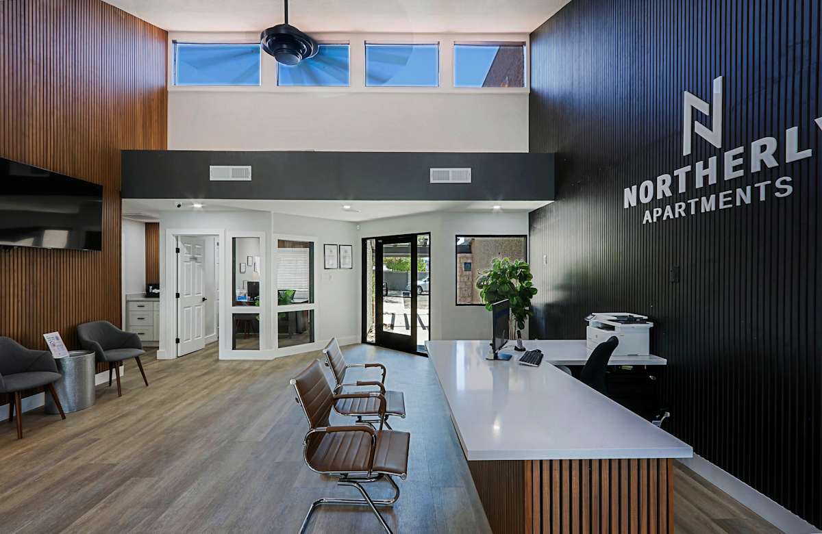 Leasing office reception and waiting area at Northerly Apartments.