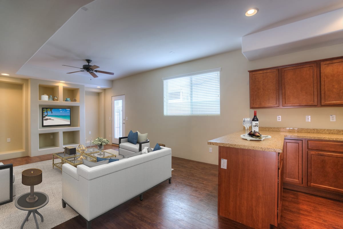 Furnished example: living area at Monterosa Villas.