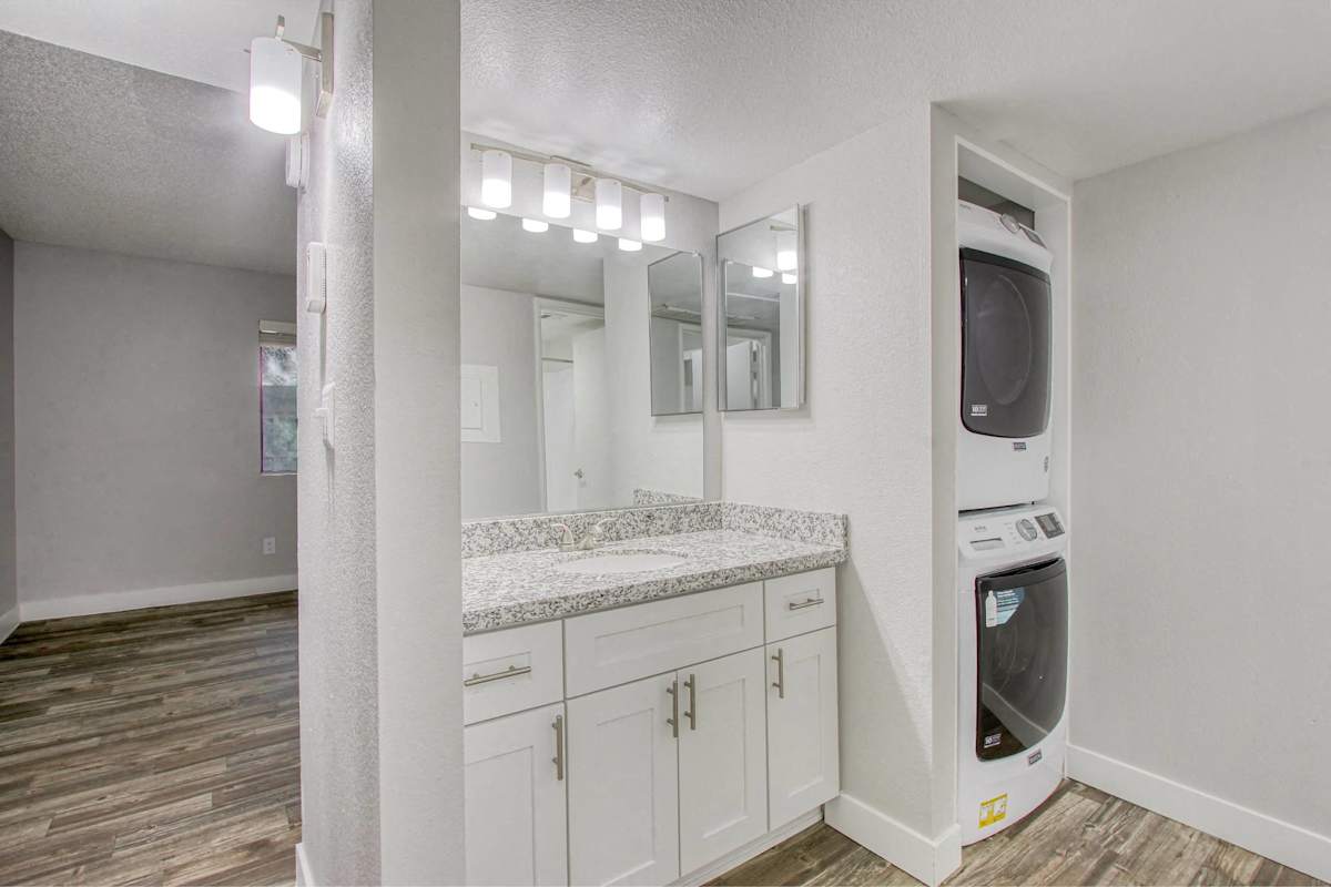 Apartment bathroom — representative home at Aspire Desert West.