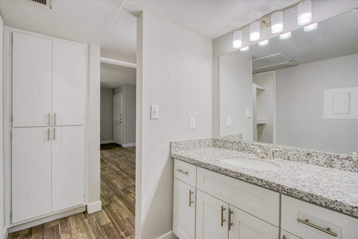 Apartment bathroom — representative home at Aspire Desert West.