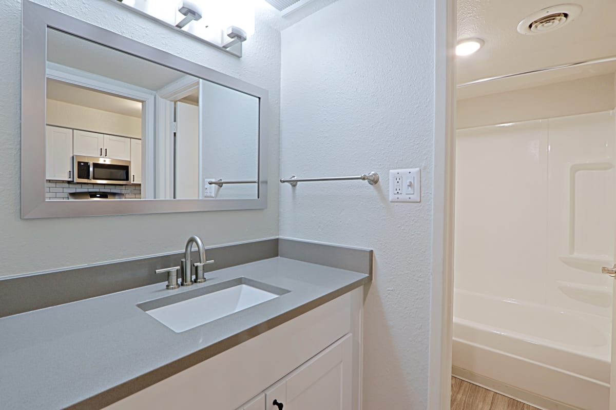 Apartment bathroom — representative home at Allora Phoenix Apartments.