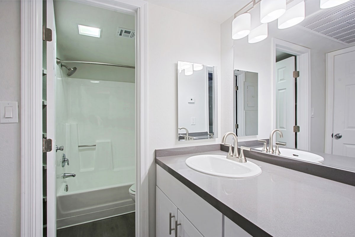 Apartment bathroom — representative home at Northerly Apartments.