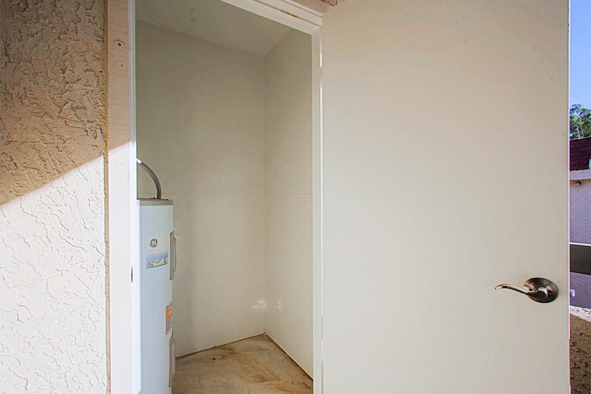 Outdoor utility and storage closet shown at Northerly Apartments.