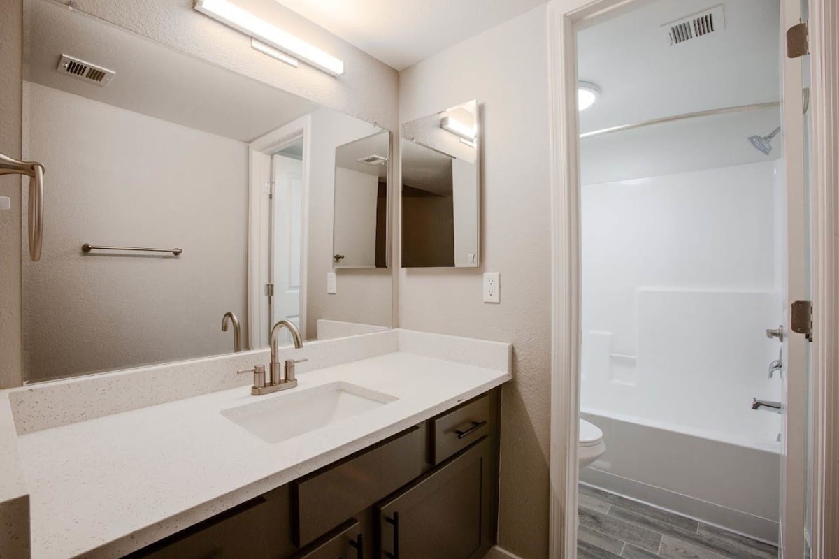 Apartment bathroom — representative home at Ascent 1829.