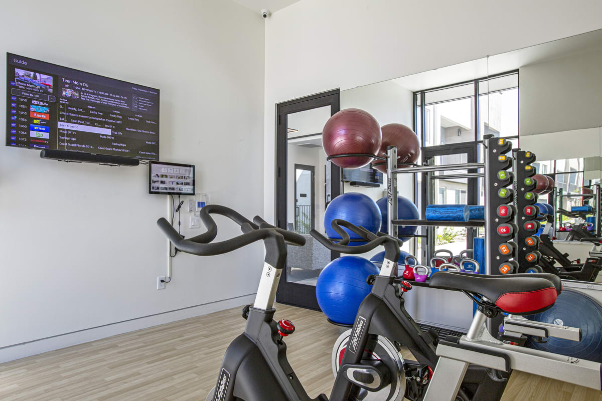 Fitness room at Senderos at South Mountain.
