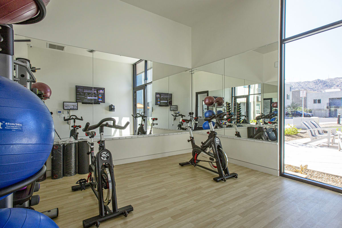 Fitness room at Senderos at South Mountain.