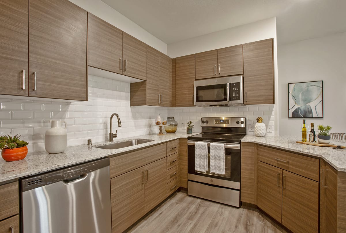 Apartment kitchen — representative home at Senderos at South Mountain.