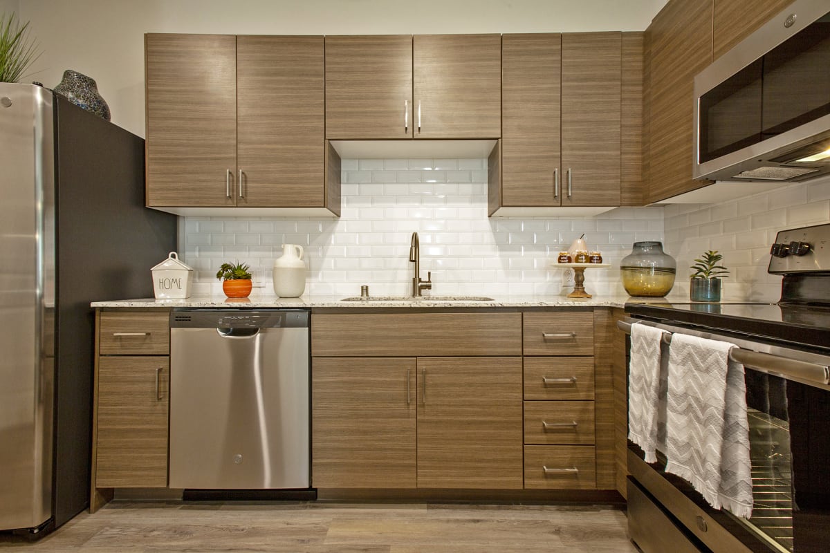 Apartment kitchen — representative home at Senderos at South Mountain.