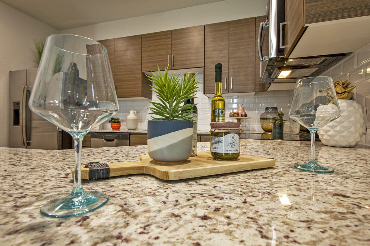 Apartment kitchen — representative home at Senderos at South Mountain.