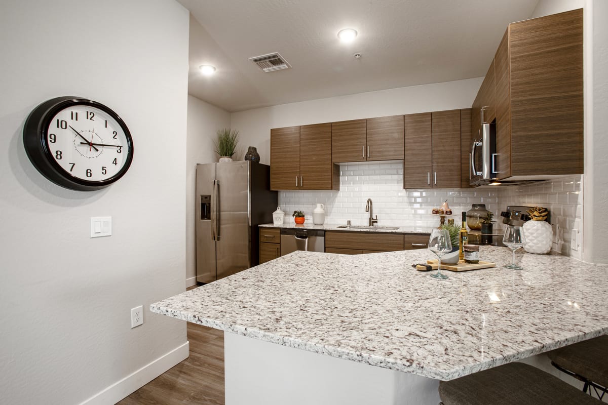 Apartment kitchen — representative home at Senderos at South Mountain.