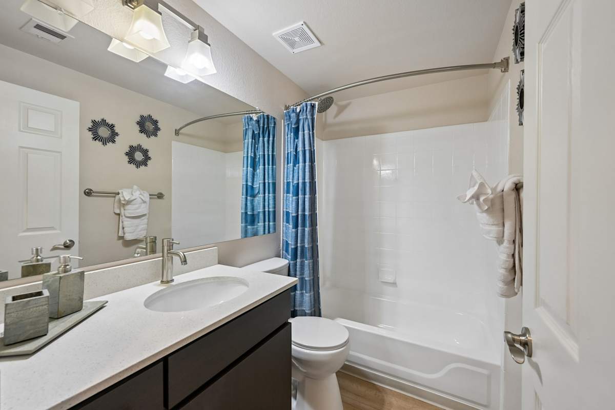 Apartment bathroom — representative home at The Highland.